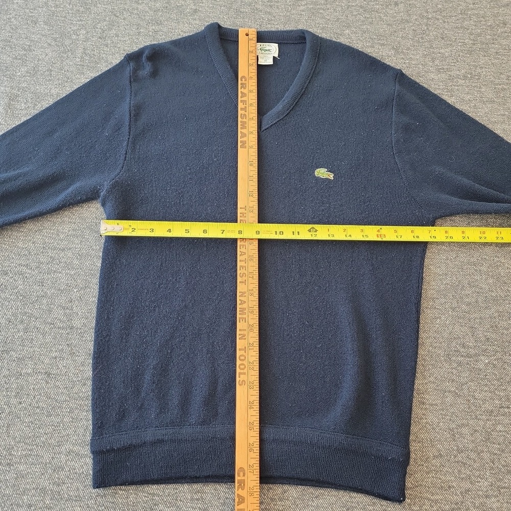 Vintage Izod Lacoste Sweater Men's Medium Navy Blue V Neck Grandpa Made in USA - Picture 4 of 6